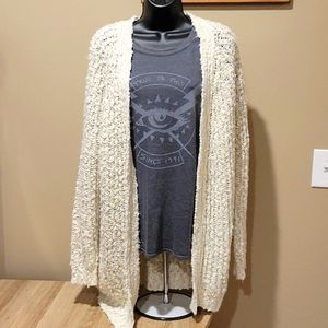 Women's Natural Fuzzy Popcorn Knit Cardigan, Ivory 0X